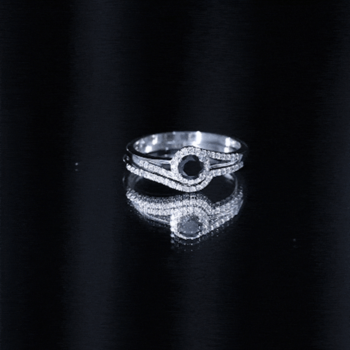 Black Onyx Minimal Wedding Rings Set with Diamond Curved Band AAA - Rosec Jewels