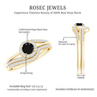 Black Onyx Minimal Wedding Rings Set with Diamond Curved Band AAA - Rosec Jewels