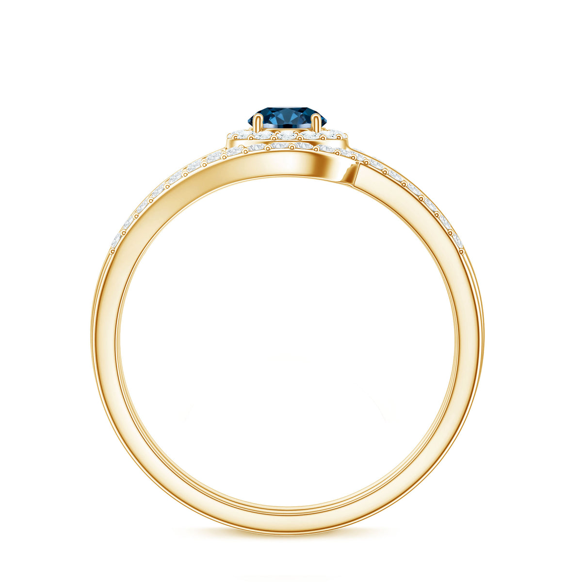 Certified London Blue Topaz and Diamond Halo Wedding Ring Set AAA - Rosec Jewels