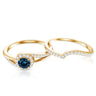 Certified London Blue Topaz and Diamond Halo Wedding Ring Set AAA - Rosec Jewels