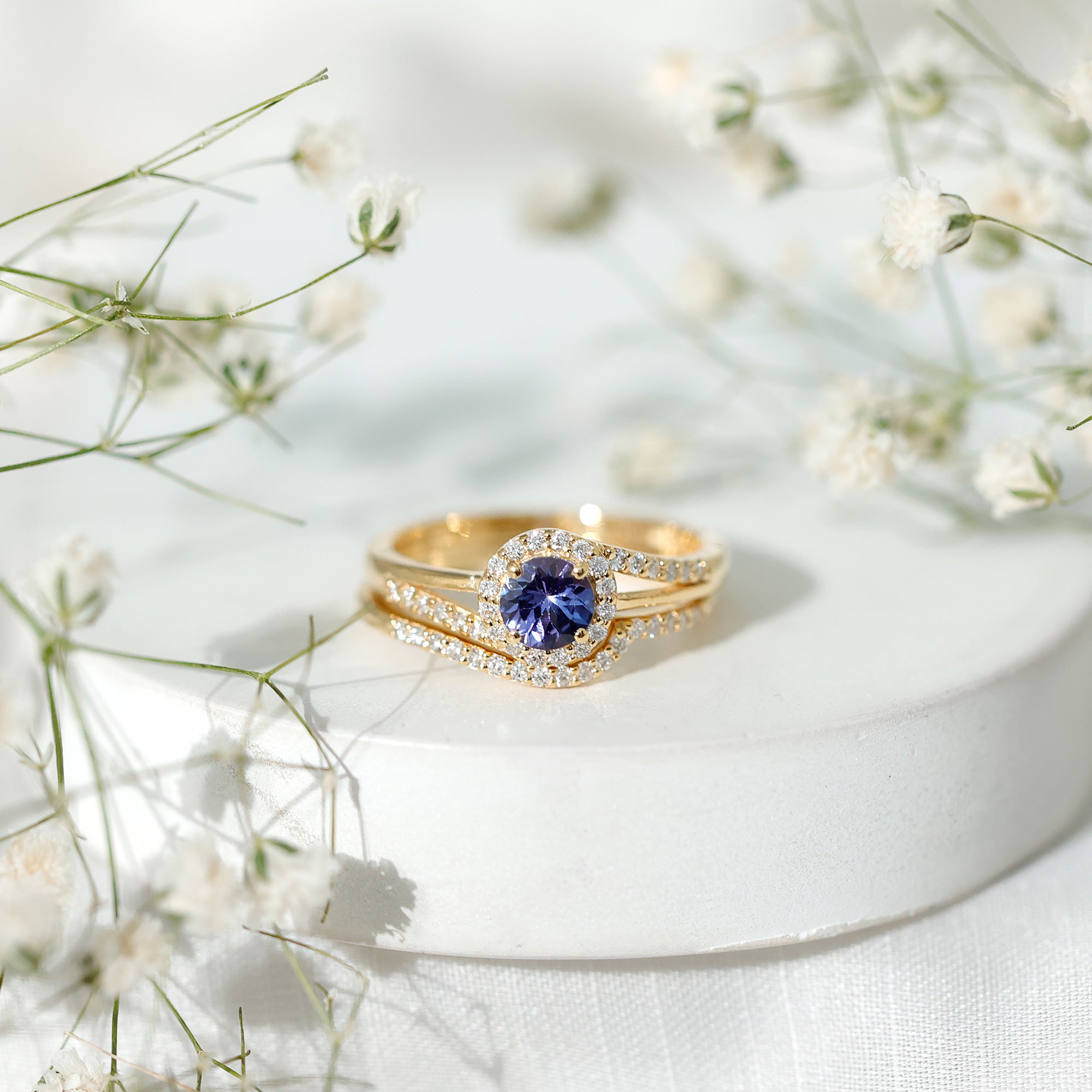 Rosec Jewels-Genuine Tanzanite Engagement Ring with Diamond Enhancer