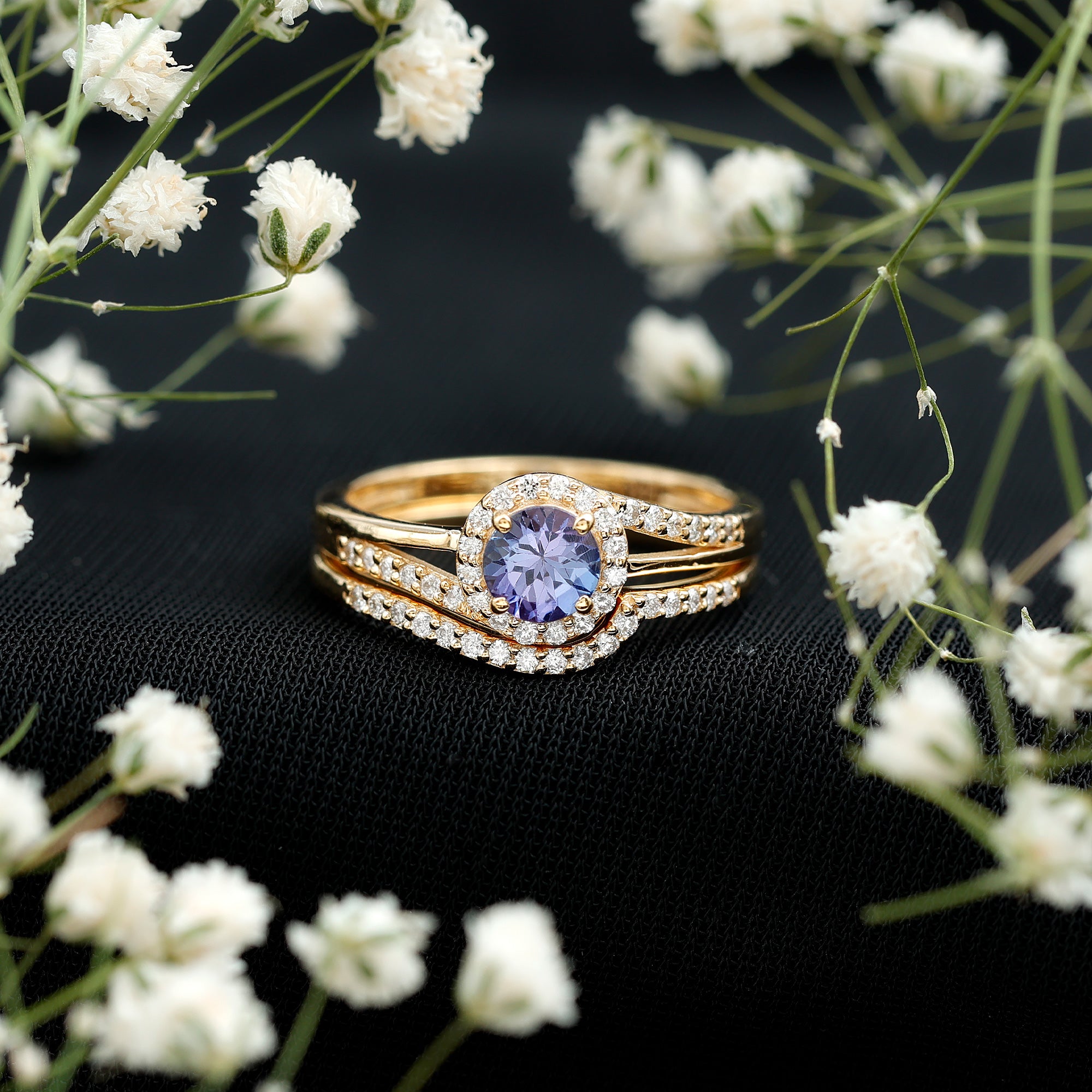 Rosec Jewels-Genuine Tanzanite Engagement Ring with Diamond Enhancer