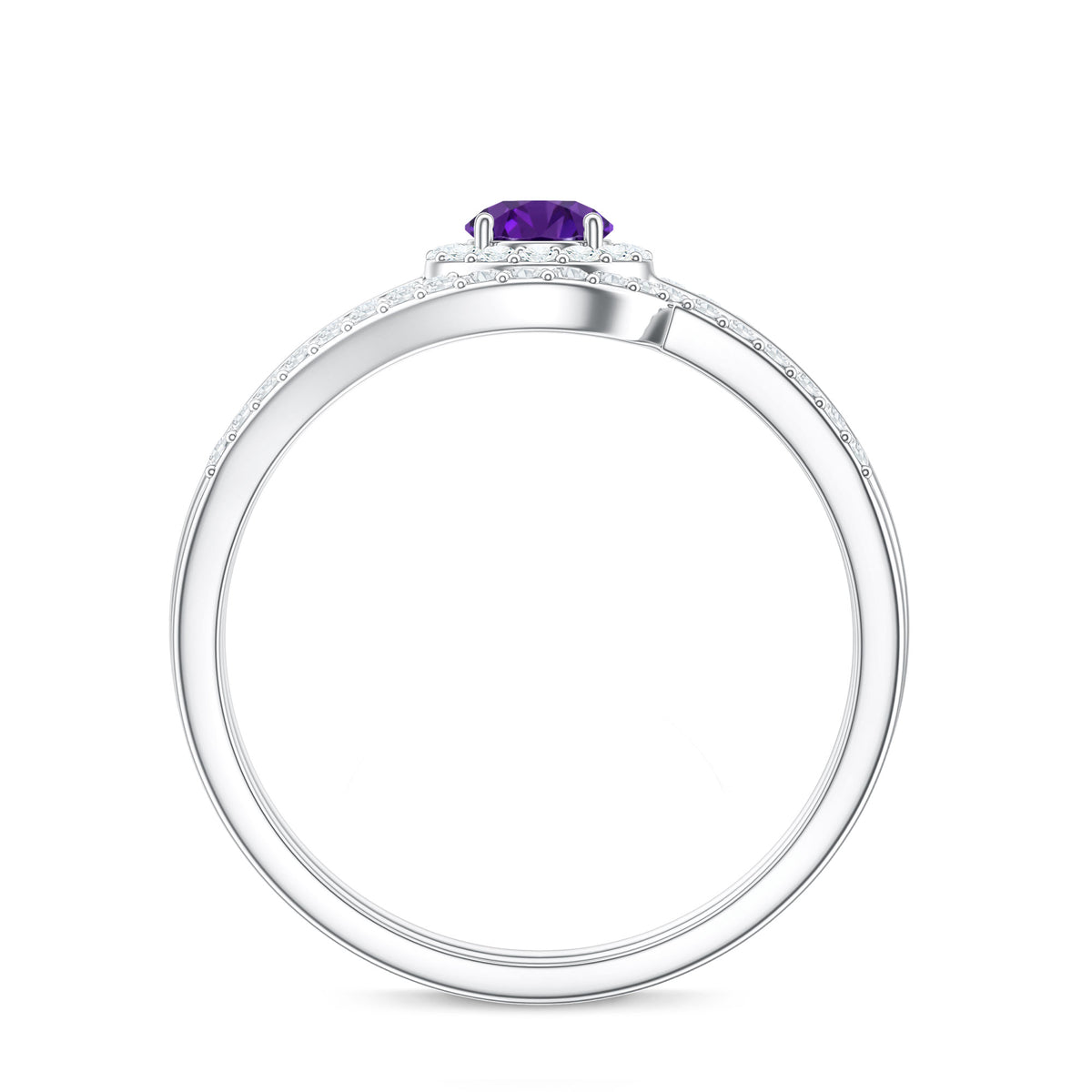 0.4 Carat Natural Amethyst Diamond Wedding Bridal Ring Set of 2 AAA - Rosec Jewels