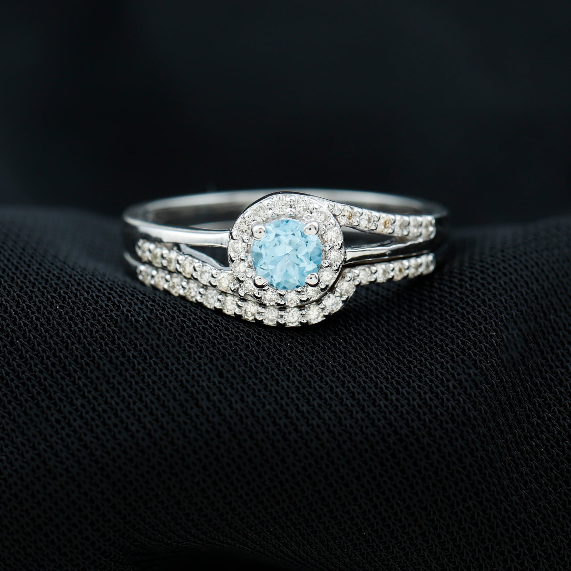 Swiss Blue Topaz Bypass Wedding Ring Set with Diamond Accent Swiss Blue Topaz - ( AAA ) - Quality - Rosec Jewels