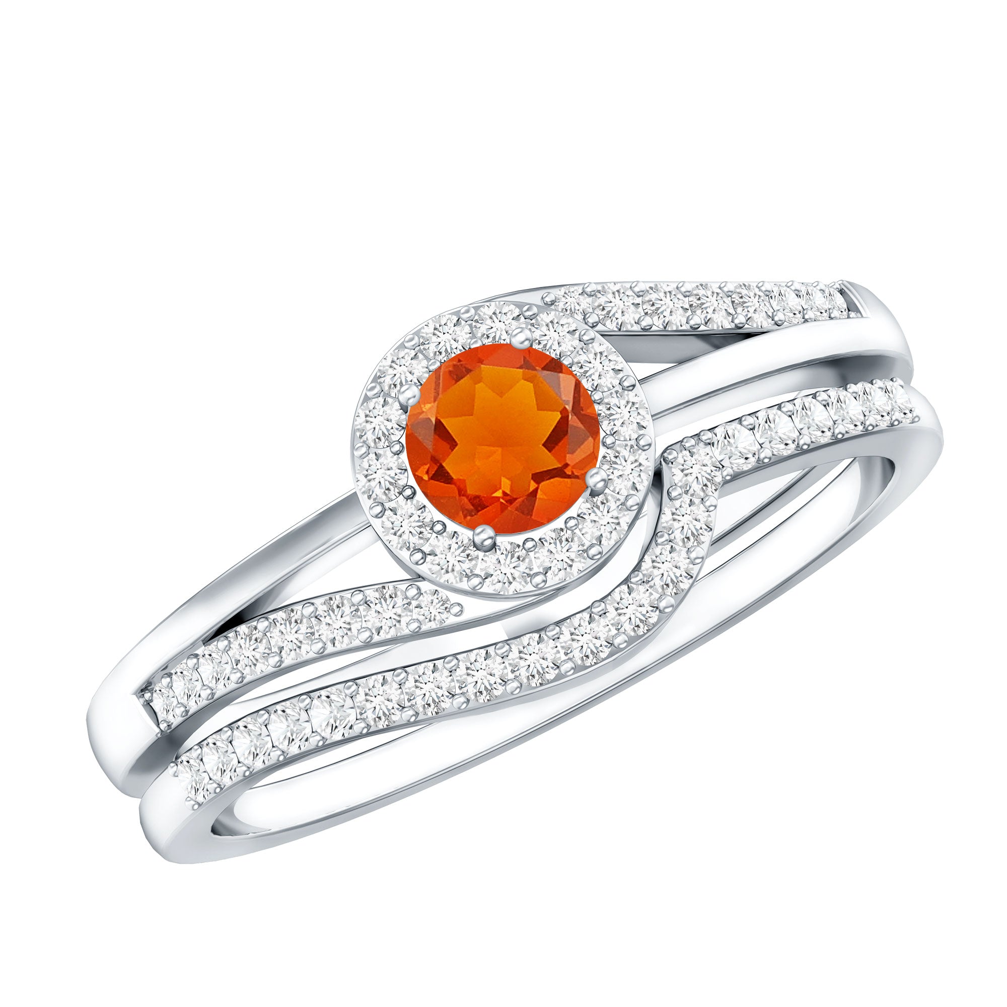 Certified Fire Opal Engagement Ring with Diamond Enhancer AAA - Rosec Jewels
