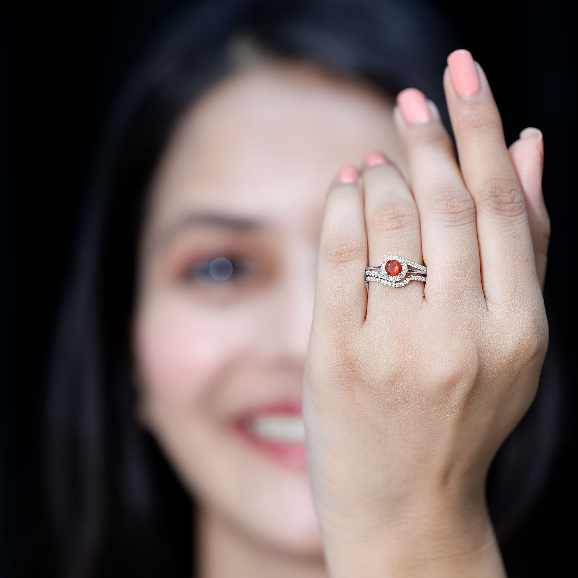 Certified Fire Opal Engagement Ring with Diamond Enhancer AAA - Rosec Jewels