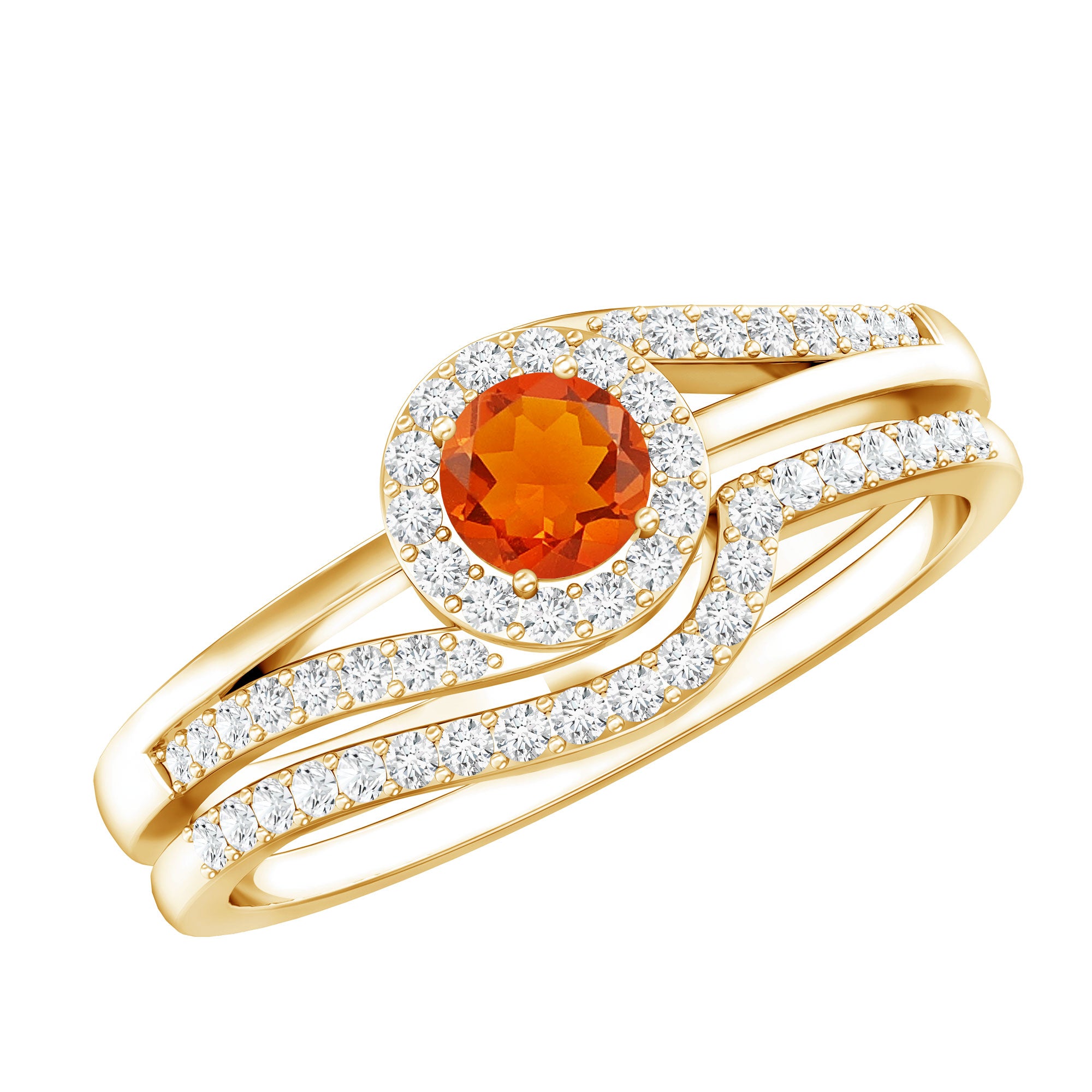 Certified Fire Opal Engagement Ring with Diamond Enhancer AAA - Rosec Jewels