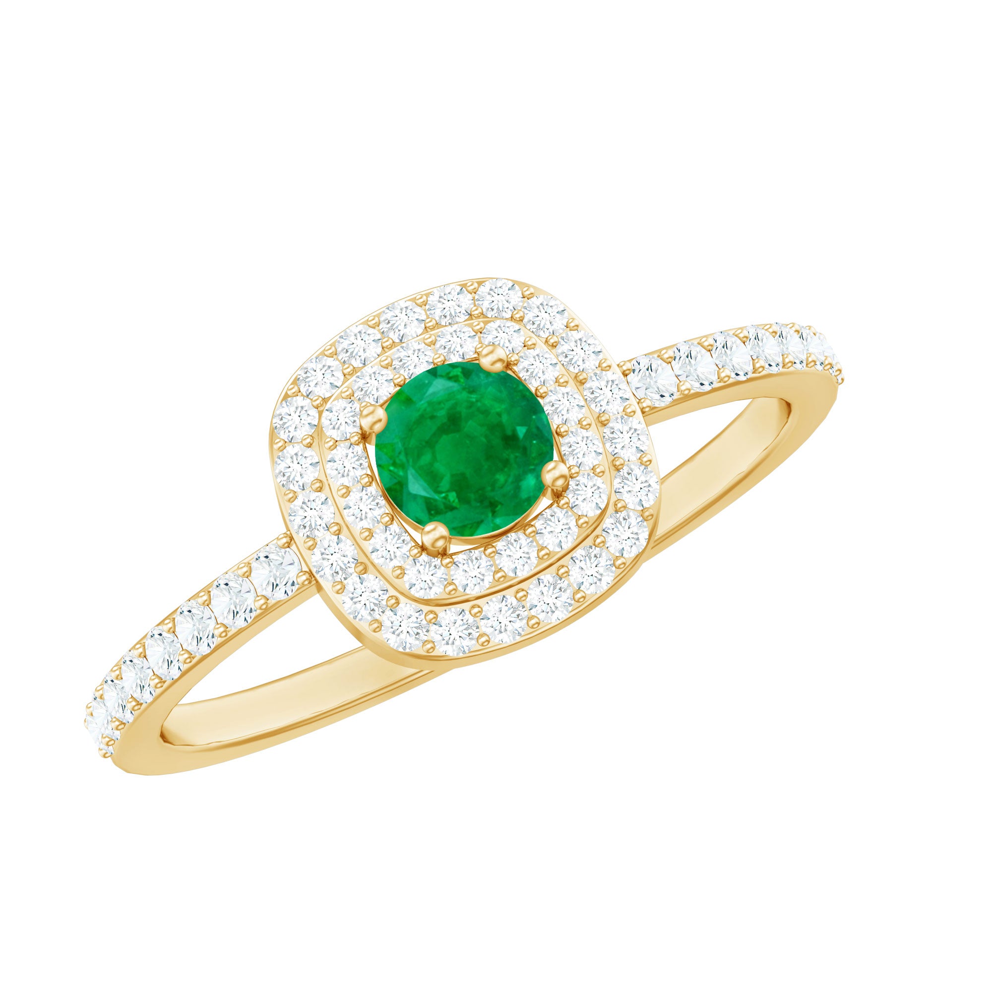 Round Emerald and Diamond Double Halo Engagement Ring AAA - Rosec Jewels