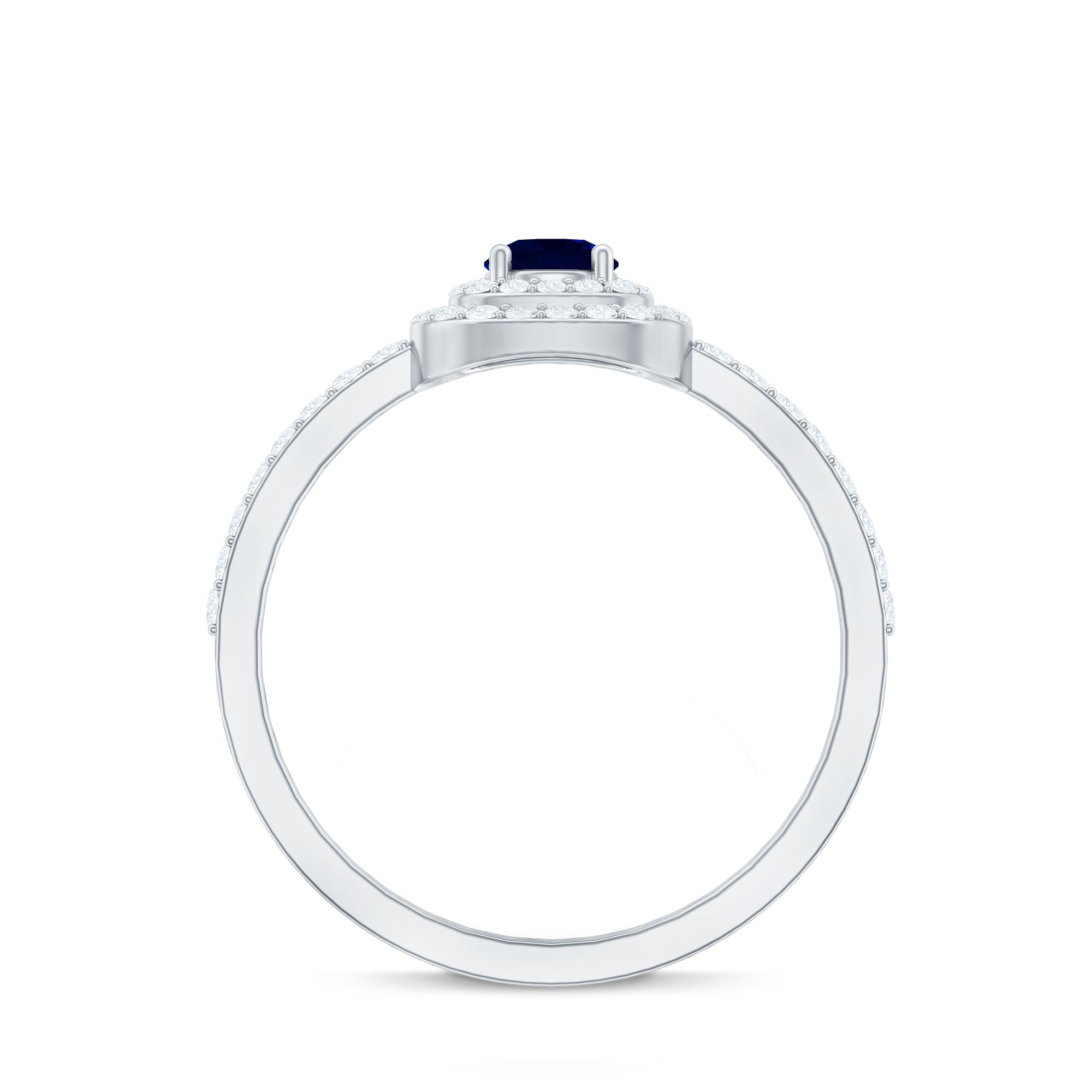 Rosec Jewels-3/4 CT Classic Blue Sapphire Double Halo Engagement Ring with Diamond
