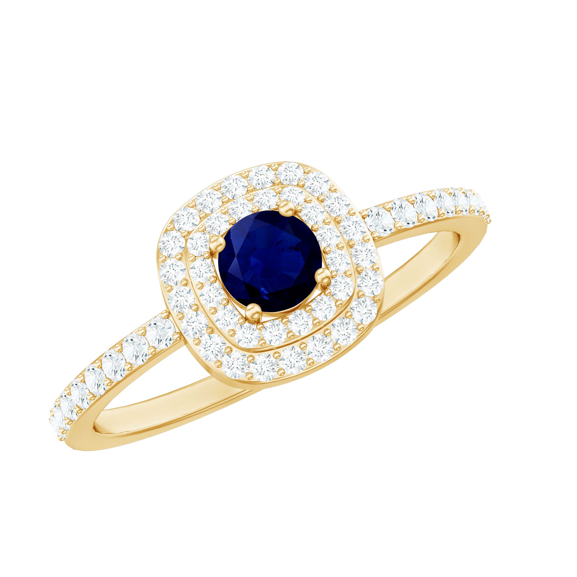 Rosec Jewels-3/4 CT Classic Blue Sapphire Double Halo Engagement Ring with Diamond