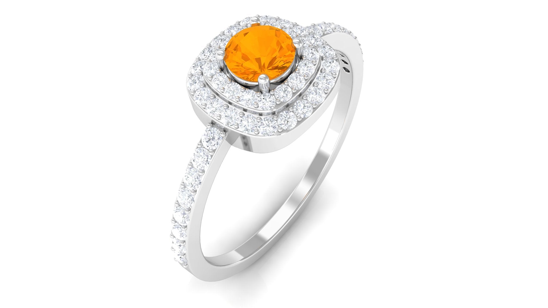 3/4 CT Classic Fire Opal Double Halo Engagement Ring with Diamond AAA - Rosec Jewels