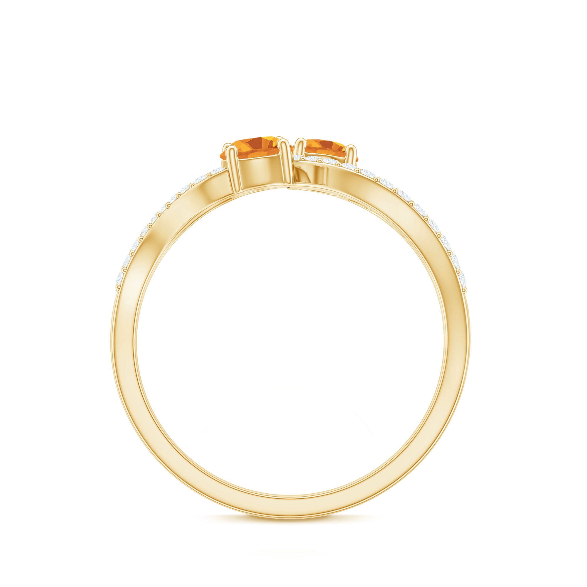 Rosec Jewels-Natural Citrine Toi Et Moi Engagement Ring with Diamond