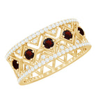 Art Deco Garnet Diamond Thick Wedding Band with Certificate AAA - Rosec Jewels