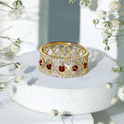Art Deco Garnet Diamond Thick Wedding Band with Certificate AAA - Rosec Jewels
