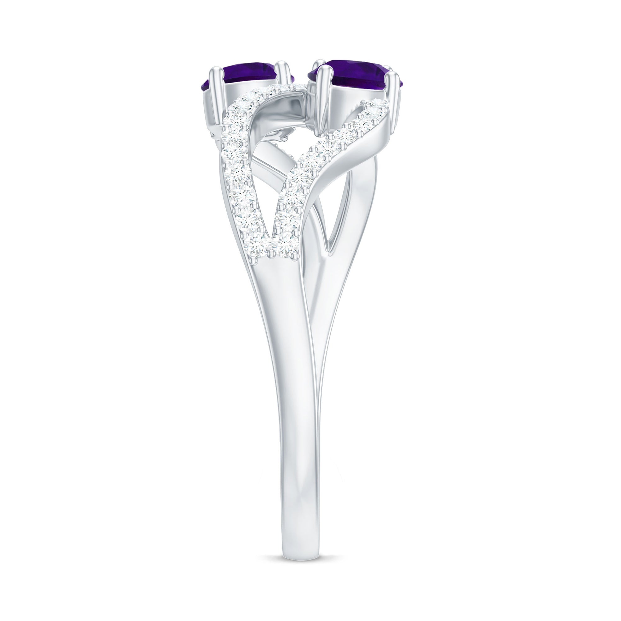 Real Amethyst Toi Et Moi Engagement Ring with Diamond AAA - Rosec Jewels