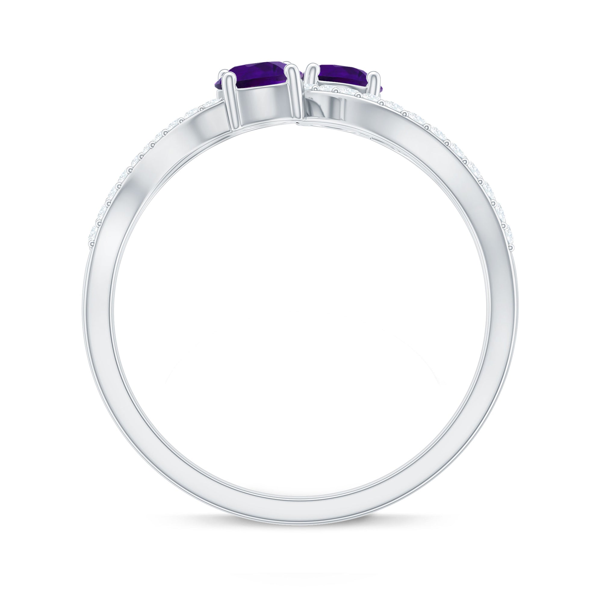 Real Amethyst Toi Et Moi Engagement Ring with Diamond AAA - Rosec Jewels