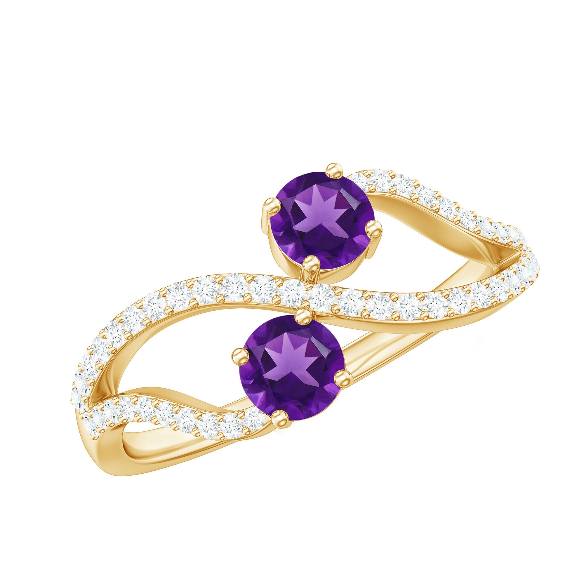 Real Amethyst Toi Et Moi Engagement Ring with Diamond AAA - Rosec Jewels