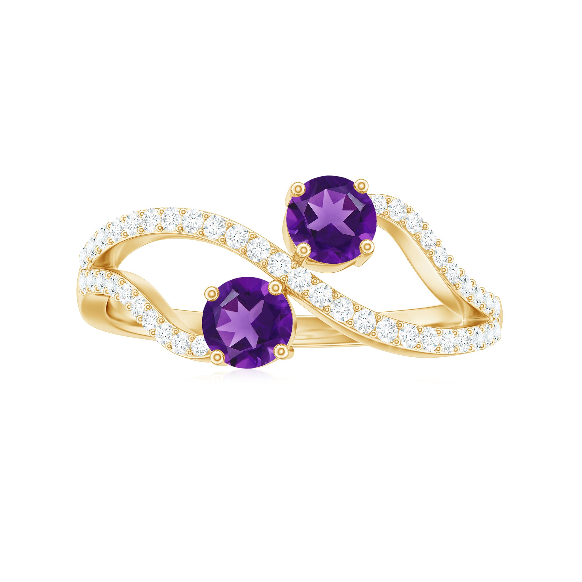 Real Amethyst Toi Et Moi Engagement Ring with Diamond AAA - Rosec Jewels