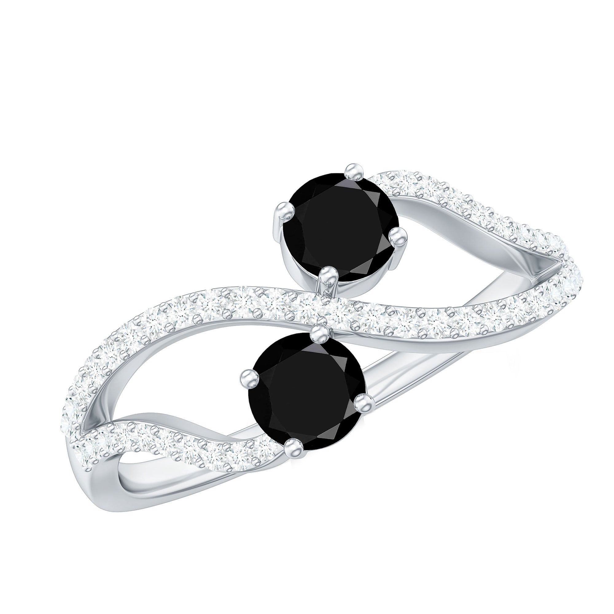 Natural Black Spinel 2 Promise Ring with Diamond AAA - Rosec Jewels