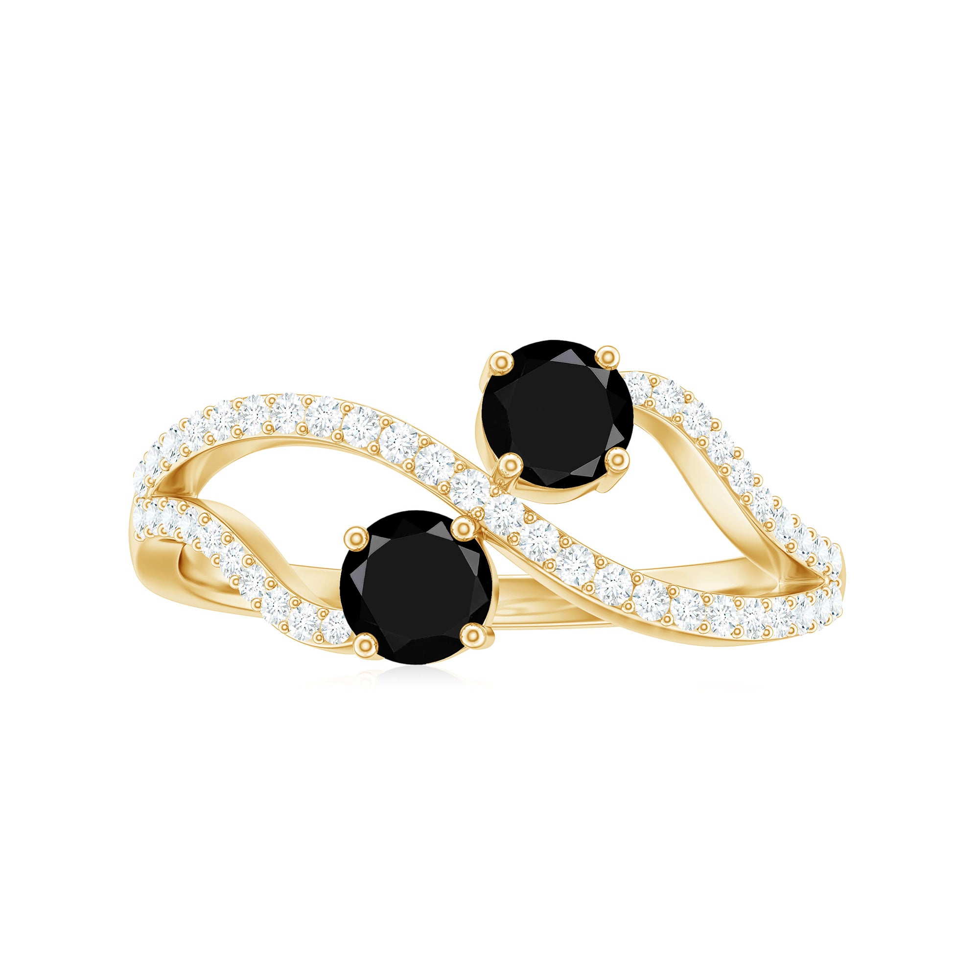 Natural Black Spinel 2 Promise Ring with Diamond AAA - Rosec Jewels
