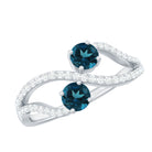 Natural London Blue Topaz 2 Stone Promise Ring with Diamond AAA - Rosec Jewels