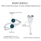 Natural London Blue Topaz 2 Stone Promise Ring with Diamond AAA - Rosec Jewels