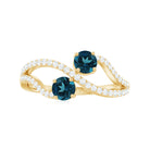 Natural London Blue Topaz 2 Stone Promise Ring with Diamond AAA - Rosec Jewels