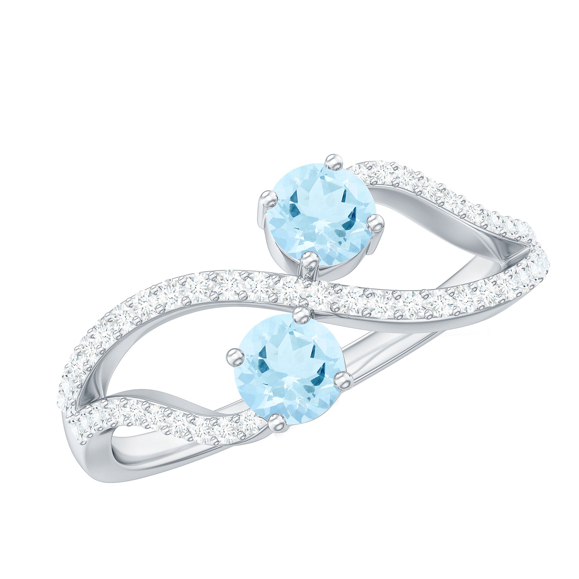 2 Stone Aquamarine and Diamond Infinity Promise Ring for Women AAA - Rosec Jewels