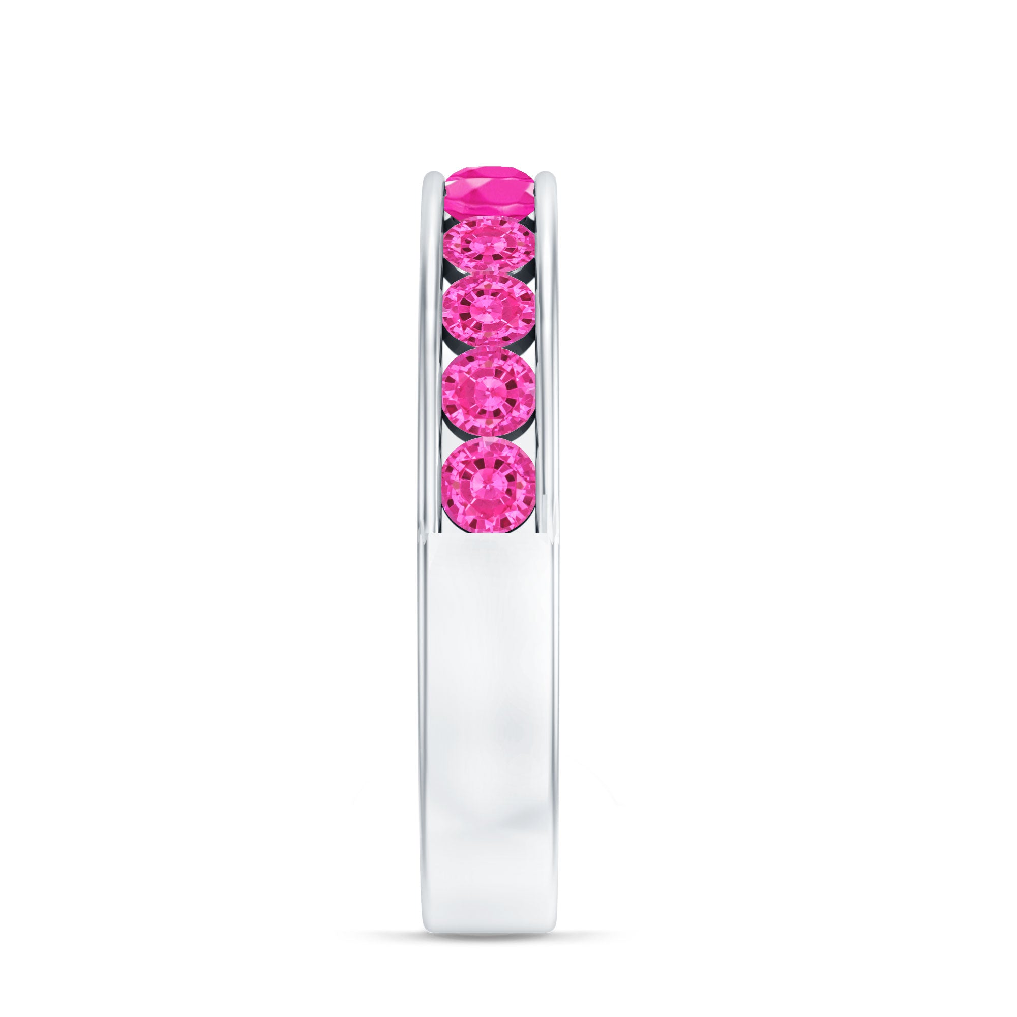 Rosec Jewels-Round Lab Created Pink Sapphire Half Eternity Band in Channel Setting
