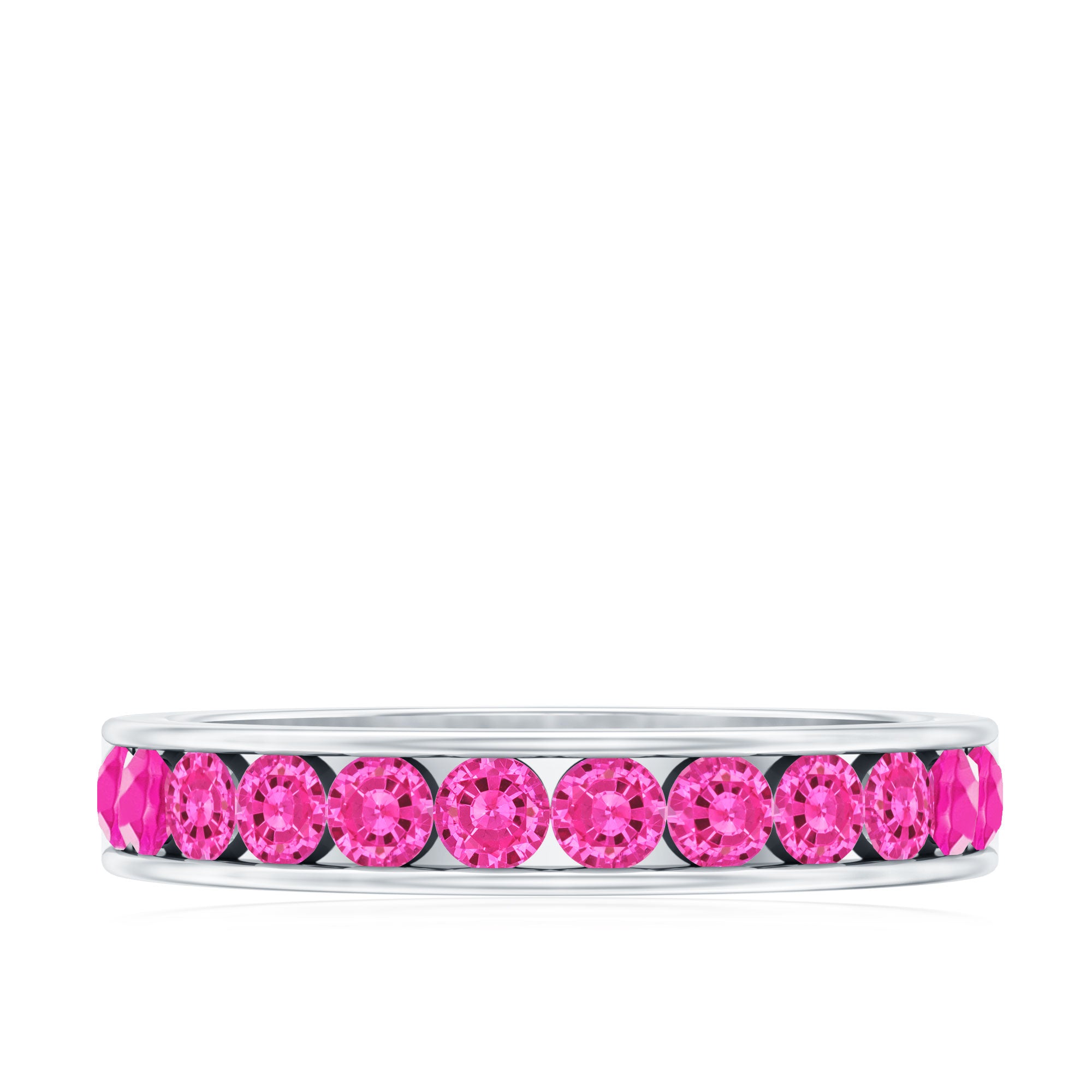 Rosec Jewels-Round Lab Created Pink Sapphire Half Eternity Band in Channel Setting