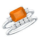 1 Carat Emerald Cut Fire Opal and Diamond Engagement Ring with Enhancer AAA - Rosec Jewels
