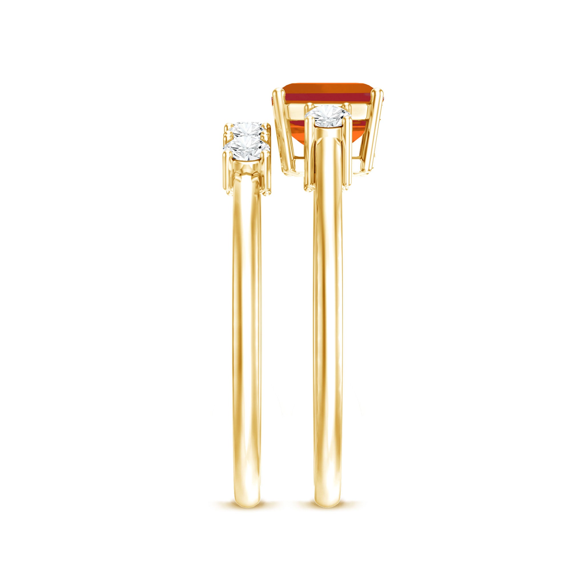 1 Carat Emerald Cut Fire Opal and Diamond Engagement Ring with Enhancer AAA - Rosec Jewels