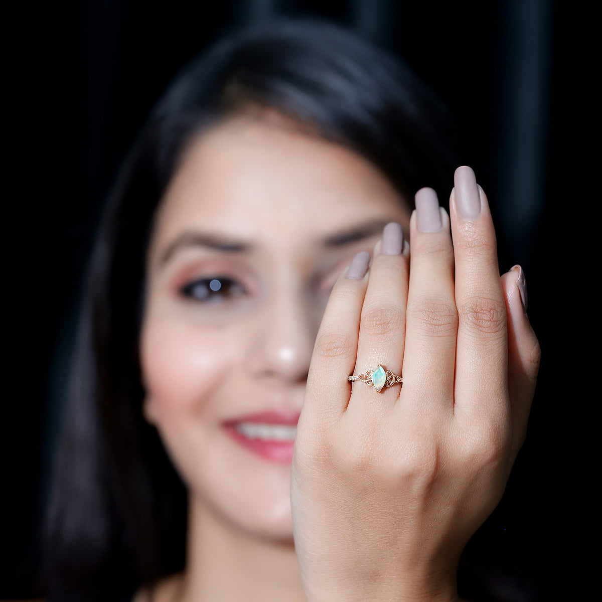 Natural Ethiopian Opal Diamond Engagement Ring with Celtic Knot AAA - Rosec Jewels