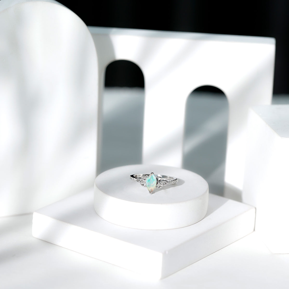 Natural Ethiopian Opal Diamond Engagement Ring with Celtic Knot AAA - Rosec Jewels