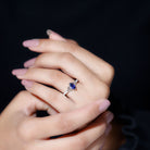 Certified 0.7 Carat Lab Grown Blue Sapphire Diamond Marquise Engagement Ring with Celtic Knot AAAA - Rosec Jewels