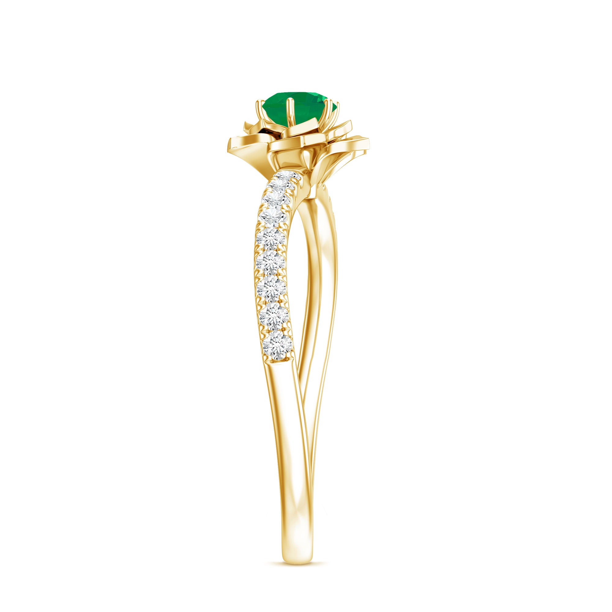 Genuine Emerald Flower Engagement Ring with Diamond AAA - Rosec Jewels