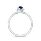 Rosec Jewels-Real 0.9 Carat Blue Sapphire Rose Flower Engagement Ring with Diamond