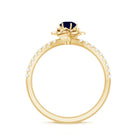 Rosec Jewels-Real 0.9 Carat Blue Sapphire Rose Flower Engagement Ring with Diamond