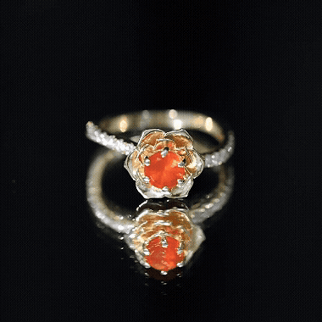 Rosec Jewels-1/2 Ct Fire Opal Flower Engagement Ring with Diamond