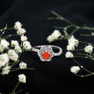 Rosec Jewels-1/2 Ct Fire Opal Flower Engagement Ring with Diamond