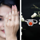 Rosec Jewels-1/2 Ct Fire Opal Flower Engagement Ring with Diamond