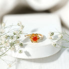 Rosec Jewels-1/2 Ct Fire Opal Flower Engagement Ring with Diamond