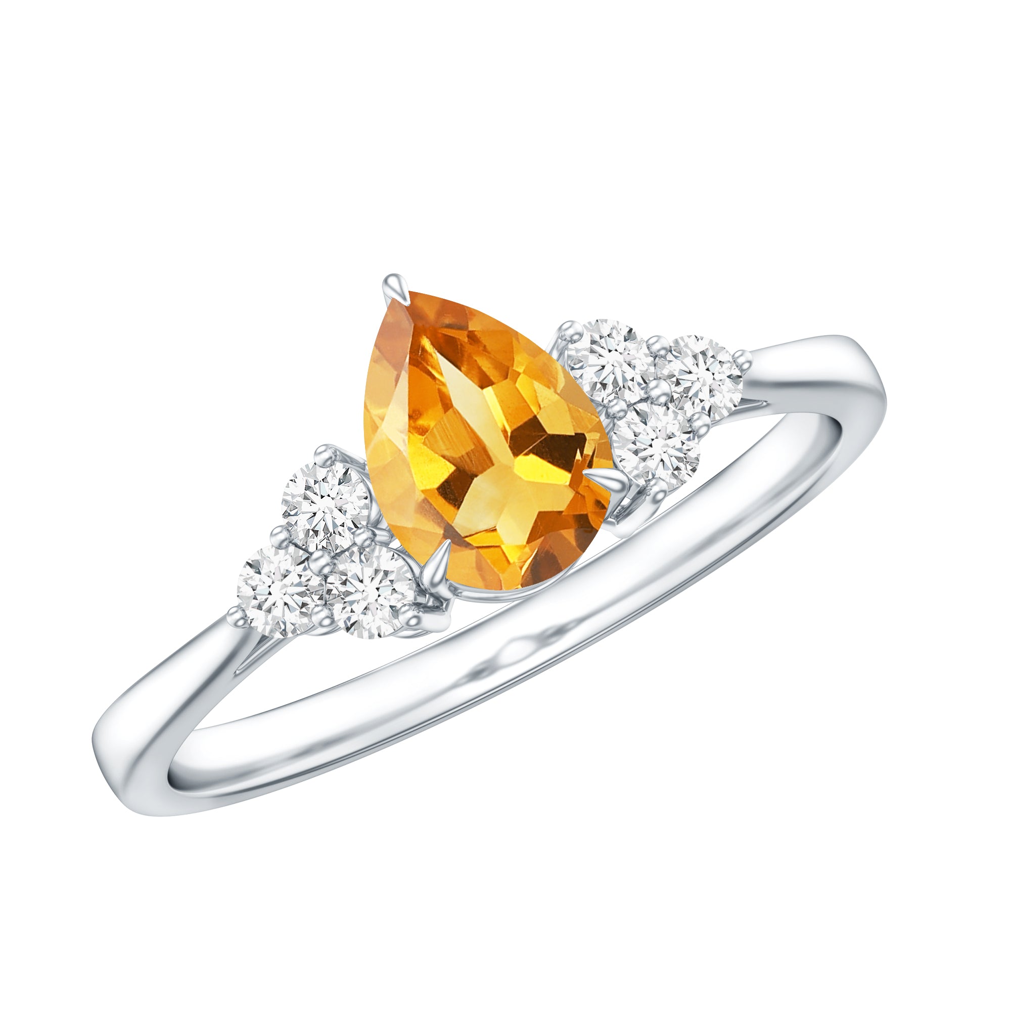 Classic Citrine Teardrop Engagement Ring with Diamond Trio AAA - Rosec Jewels