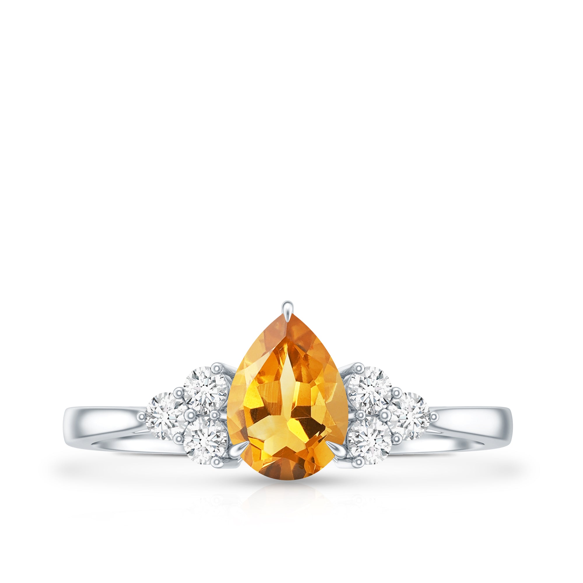 Classic Citrine Teardrop Engagement Ring with Diamond Trio AAA - Rosec Jewels