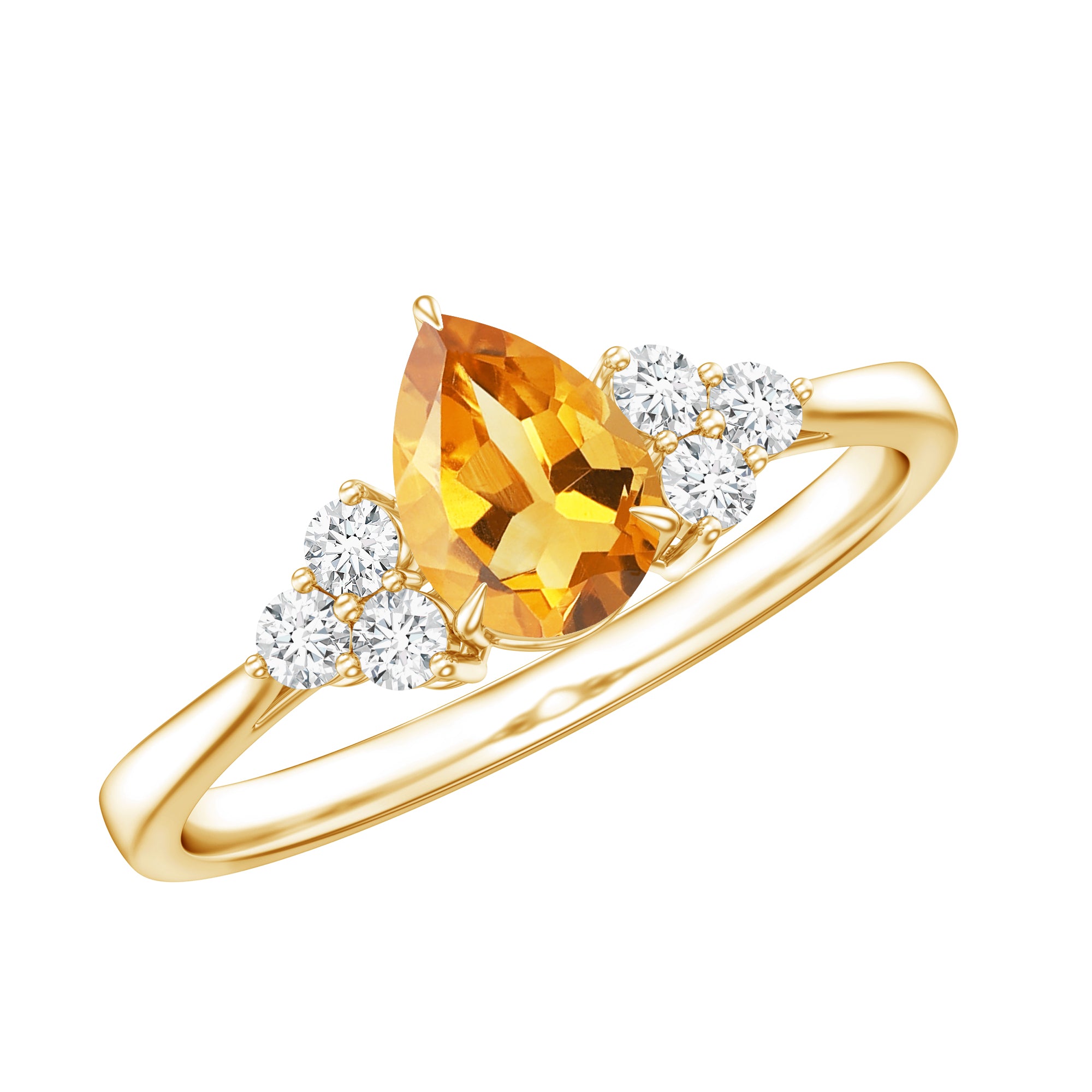 Classic Citrine Teardrop Engagement Ring with Diamond Trio AAA - Rosec Jewels
