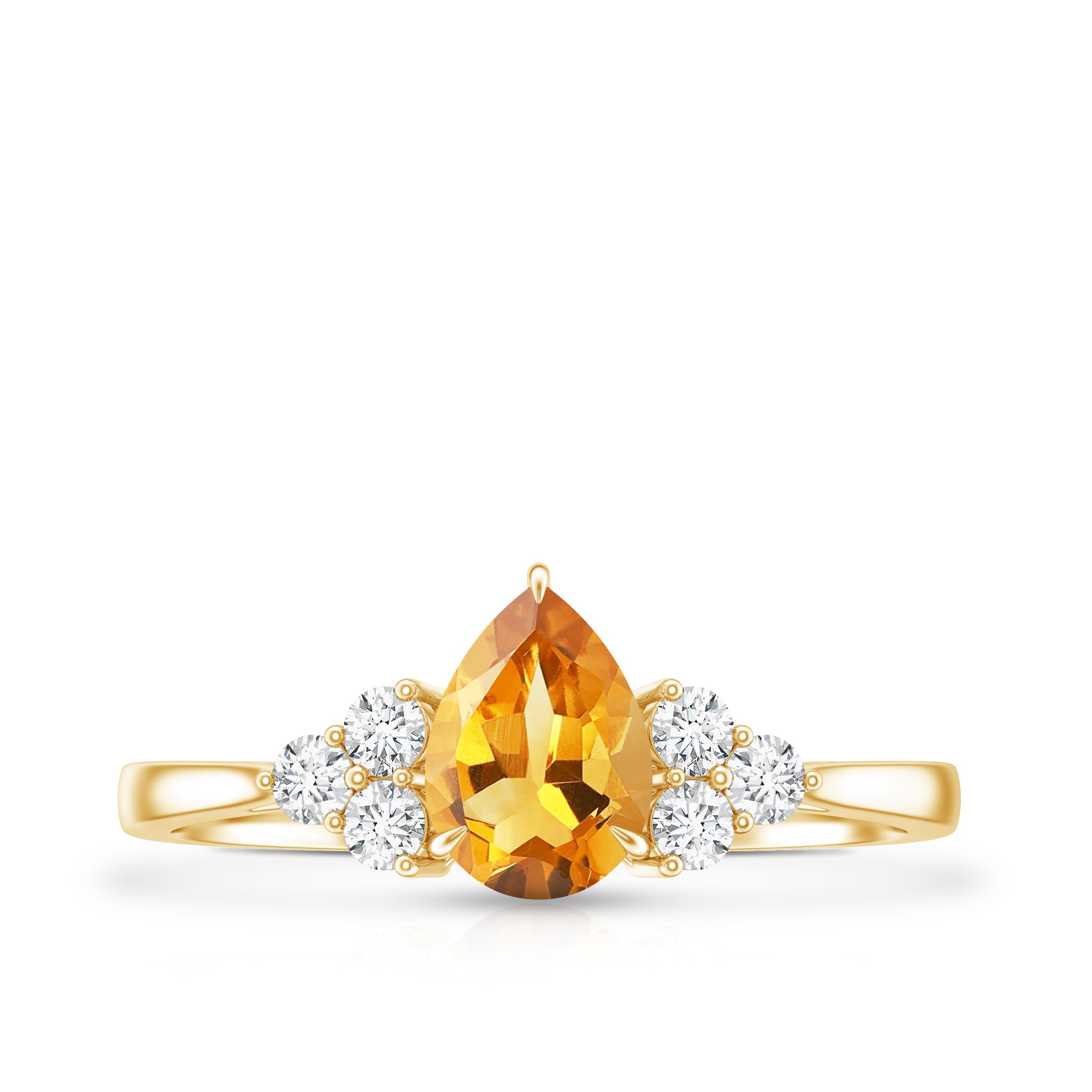 Classic Citrine Teardrop Engagement Ring with Diamond Trio AAA - Rosec Jewels