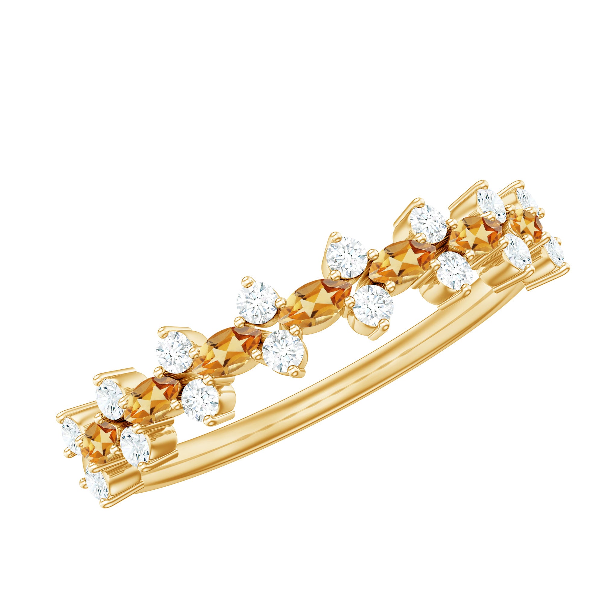 Natural Citrine Diamond Half Eternity Ring with Certificate AAA - Rosec Jewels