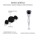 Natural Black Spinel 3 Stone Engagement Ring for Women AAA - Rosec Jewels