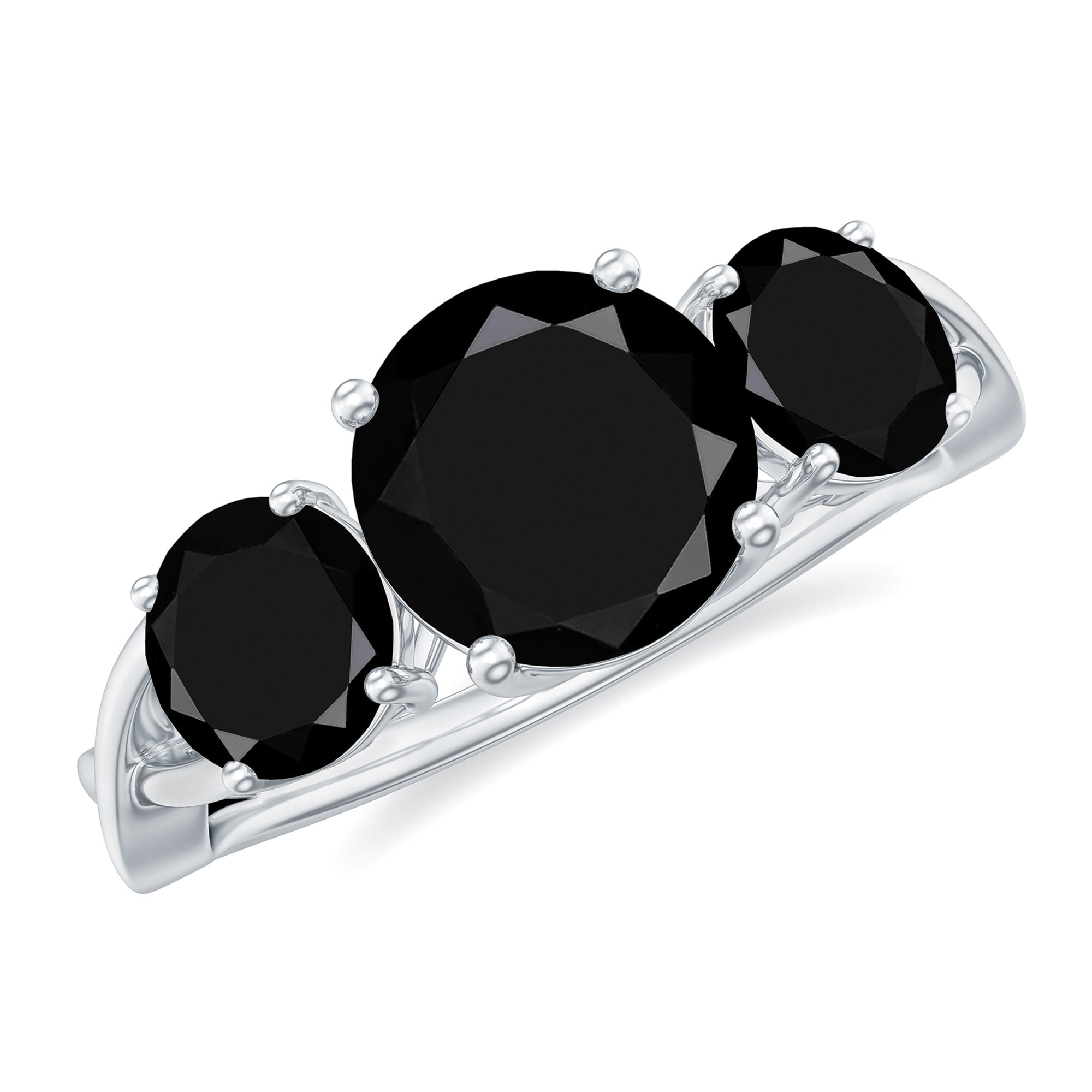 December Birthstone 2.25 CT Round Cut Black Onyx Three Stone Crossover Ring for Women Black Onyx - ( AAA ) - Quality - Rosec Jewels