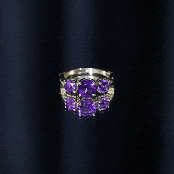 Natural Amethyst 3 Stone Engagement Ring for Women AAA - Rosec Jewels